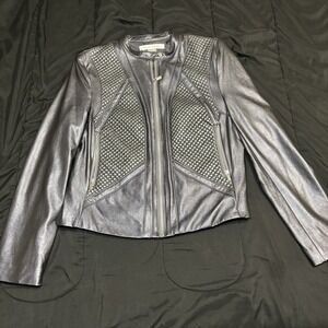 Peter Nygard Leather Womens Full‎ Zip Jacket NWOT